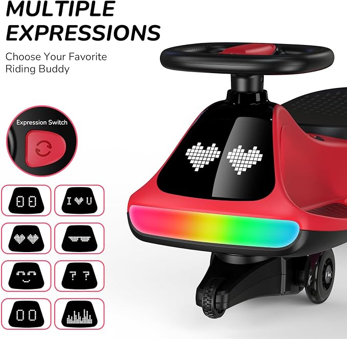 Umatoll 12V Electric Wiggle Car for Kids with Pedal, Display, Rechargeable Battery, LED Light, Bluetooth, Light-Up Wheels, Anti-Rollover, 2 Speeds, Ride on Toys, Birthday Gifts for Age 3+, 150Lbs