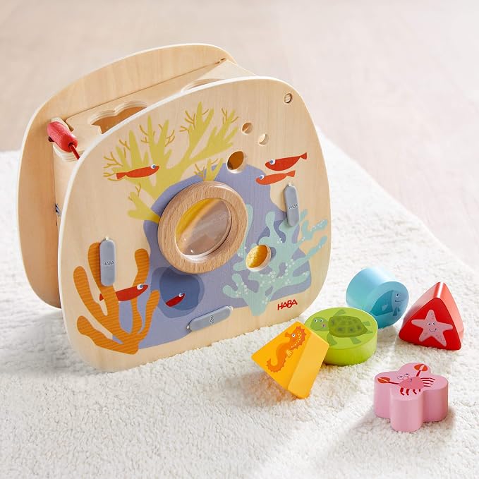 HABA Underwater World Wooden Toys Shape Sorter: Montessori Toys for 2 Year Old, Sensory Sorting Box with Sea Creature Blocks for Toddlers 18 Months+