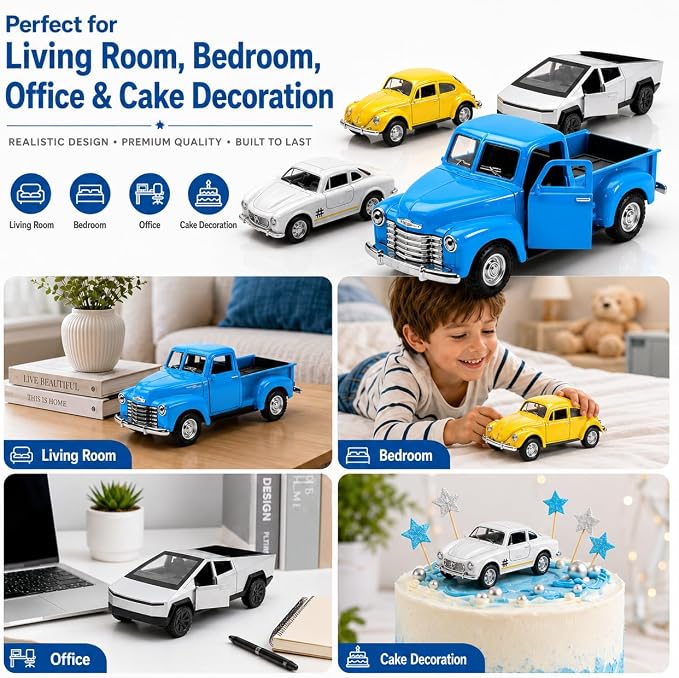 Little Blue Truck Toys for Kids Ages 2 3 4 5 6 7 8 Year Old Boys Girls, 1:32 Alloy Kids Car Toys, with Pull Back Model Cars diecast Cars Toddlers Race playsets Birthday Set