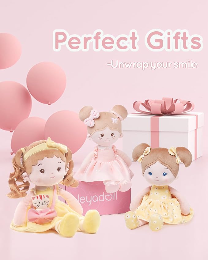 LeyaDoll Soft Baby Doll Toys (16''), My First Baby Rag Doll for 1 Year-Old Girl Birthday Gift, Christmas Plush Toys Gift for Toddler Kids Infants-Daydream Sunny and Her Pet-Cat