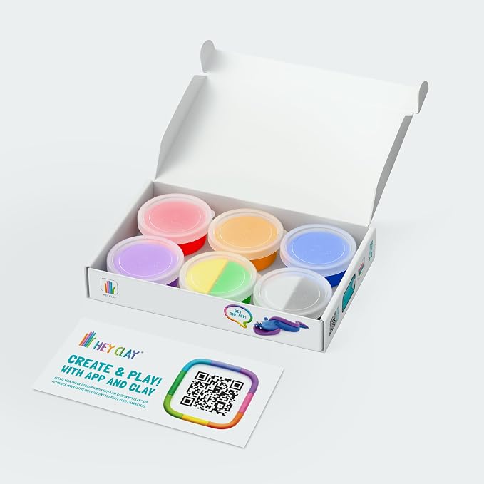 HEY CLAY Colorful Modeling Air Dry Clay for Kids 6 cans with Fun Interactive Instructions App - Kids Activities Age 3+ (Ocean: Clownfish, Discus Fish, EEL)