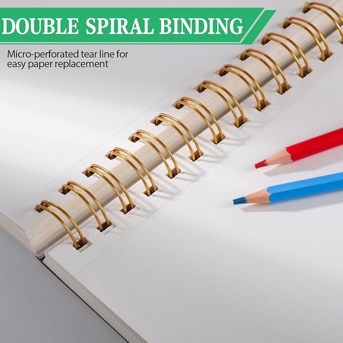 Sketch Book with 12 Color Pencil Set, 90 Sheets Spiral Sketchbook for Drawing (68lb/100gsm), Acid-Free Sketch Pad for Artist, Art Paper Drawing Supplies for Gifts(Green)