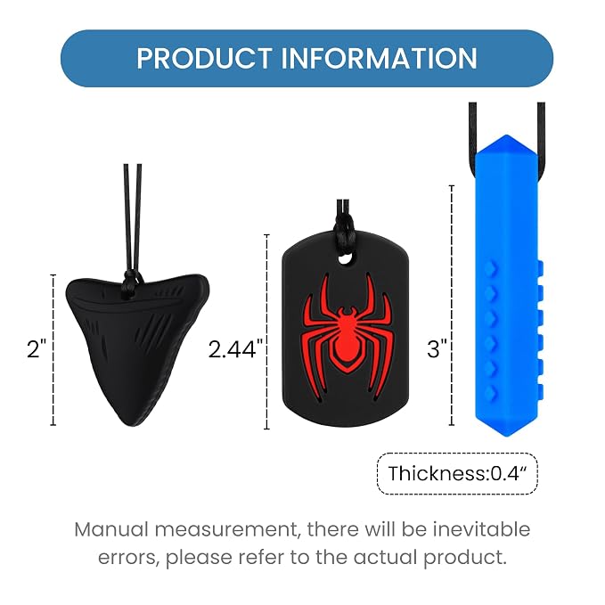 Chewy Necklaces for Sensory Kids, Silicone Chewable Necklace, 6 Pack Sensory Oral Motor Aids Teething Necklace for Chewers with Autism, ADHD, SPD, or Special Oral Motor Need