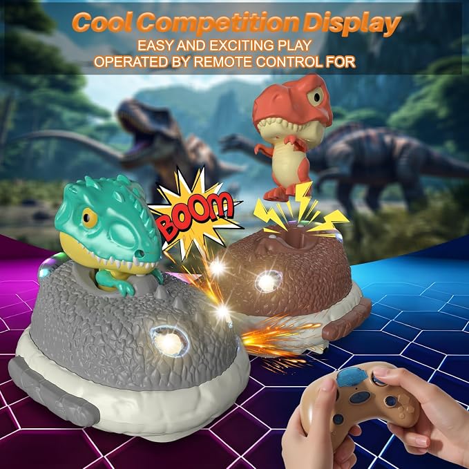 Dinosaur Remote Control Car Toys Set, Dino RC Race Vehicles Playset, Electronic Bump Pop Game, Cool Indoor Outdoor Birthday Gift 6 8-12 Years Old Toddlers Boys Girls Children Teen