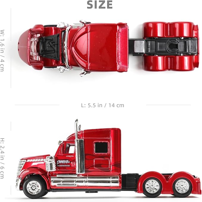 Semi Truck Toy, 1/64 Scale Alloy Metal Diecast Heavy Semi Truck Trailer Head Toy Model, International Lonestar Diecast Tow Traktor Gift for Boy Adult Model Car Collector -Red