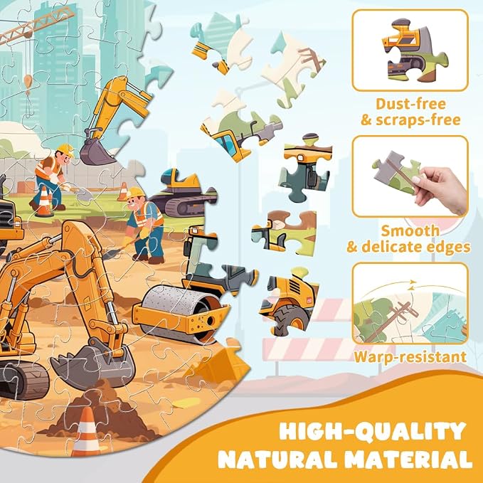 Puzzles for Kids Ages 4-6 - Educational Toys for 4+ Year Old Boys & Girls - 70PCS Construction Site Floor Jigsaw Puzzles - Gifts for Grandkids (Construction Site)