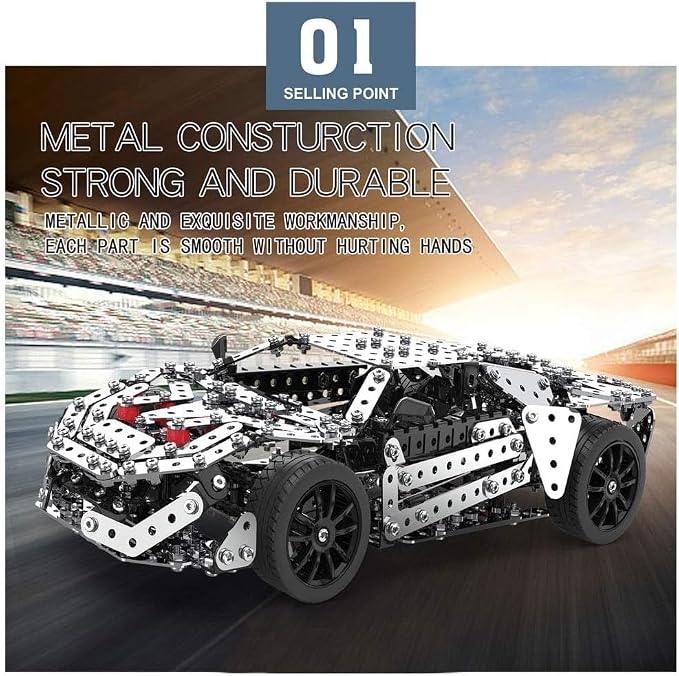 Building Sets Stem Assembly Metal 3-D Puzzle Off-Road Model Car Building Kit Construction Set Toys Assembly RC Metal Racing Car 867PCS/Included Motor