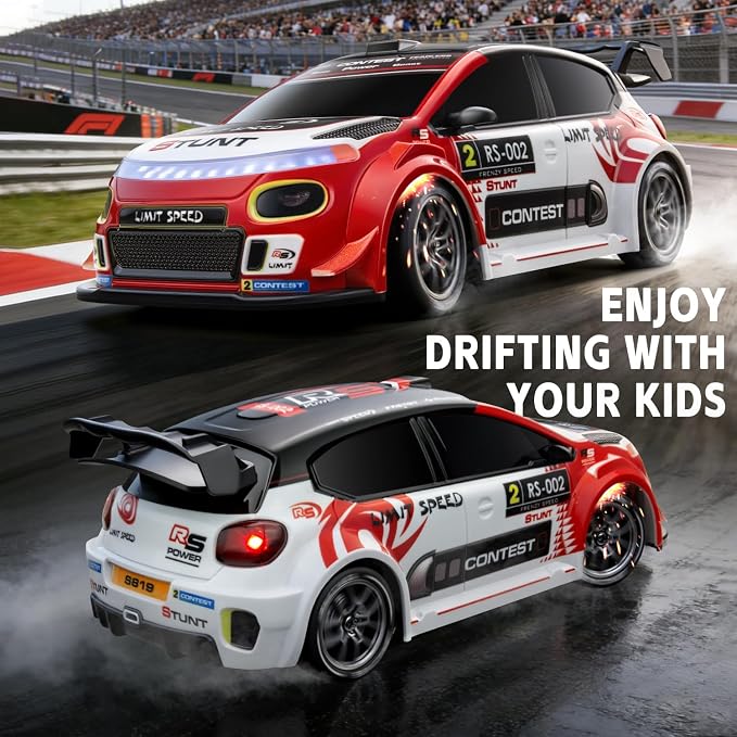 RC Drift Car, 1/24 Remote Control Drift Car for Adults Kids, 20KM/H 4WD Low/High Speed RC Cars with LED Lights, Extra Drifting Tires, Vehicle for Boys Girls Beginners Indoors Outdoors Red