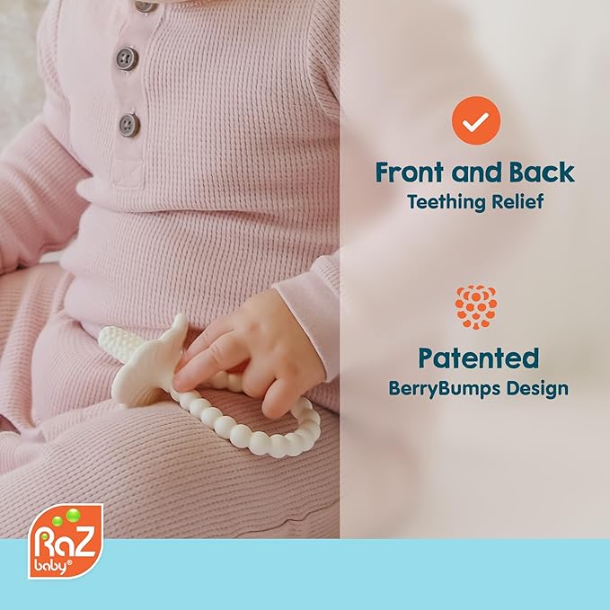 RaZbaby RaZberry Plus Baby Teether – Easy-to-Hold Toy for Front & Back Teething Relief, BerryBumps Texture for Sensory Development, Soothes Sore Gums, BPA-Free, Great Gift for Babies 3M+ – Blue
