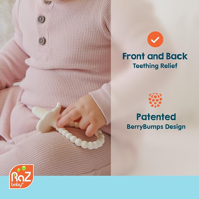 RaZbaby RaZberry Plus Baby Teether – Easy-to-Hold Toy for Front & Back Teething Relief, BerryBumps Texture for Sensory Development, Soothes Sore Gums, BPA-Free, Great Gift for Babies 3M+ – Pink