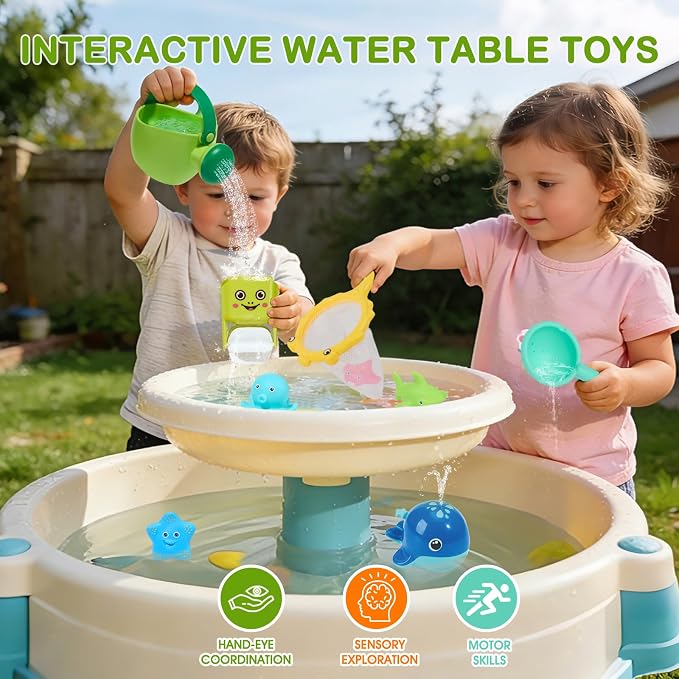 Baby Bath Toys for Kids Ages 1-3, Mold Free Toddler Bathtub Pool Water Table Toys for 1 2 3 Year Old Girls Boys, No Hole Floating Animals, Fishing Net Watering Can Tub Toys for Babies 12+ Months