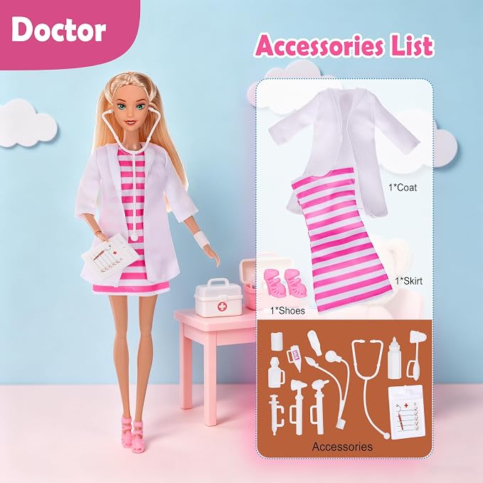 dollbie 6 Pack Fashion Dolls Playset -11.5 inch Career Role Play Dolls | Career Role Play Dolls