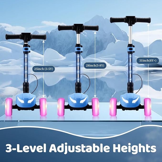 24V Electric Scooter for Kids w/150W Powerful Motor, Thumb Throttle, LCD Screen, Bluetooth, Light-Up Stem Deck & Wheels, 3 Adjustable Heights, 5MPH Safe Speed, 3 Wheel Electric Scooter for Kids