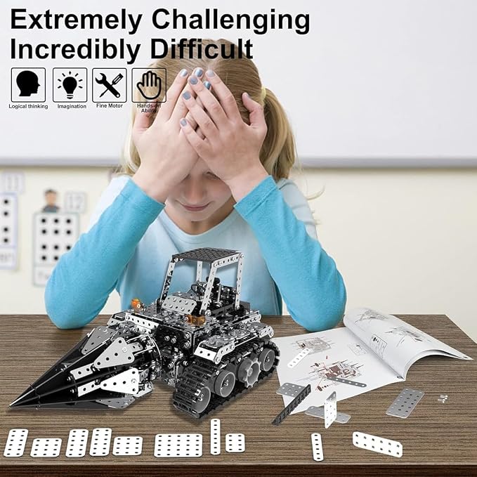 Building Sets Stem Assembly Metal 3-D Puzzle Model Car Building Kit Construction Set Toys Electric Remote Control Drilling Machine 1257PCS/Included Motor