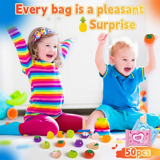 50 Pcs Glow in the Dark Mini Fruit Figurines Blind Bag Set – Resin Luminous Fruits for DIY Crafts, Fairy Garden Accessories, Dollhouse Decor, Mystery Bag Party Favors, Surprise Gift Set