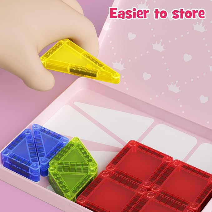 26PCS Mini Magnetic Tiles Travel Set Iron Box Storage Baseplate, Portable Magnetic Building Blocks STEM Toy for Kids 3+