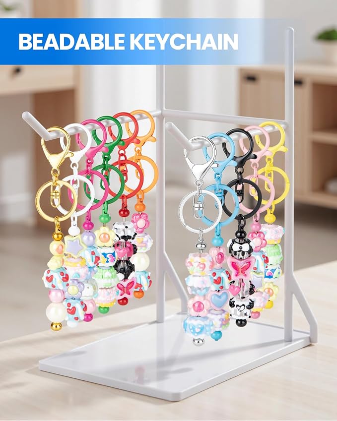 RQAYE 30pcs Beadable Keychains keychain bulk kit cute blank bead keychain strip DIY men's and women's making supplies crafts, jewelry, bag accessories, customized project gifts (Silver)