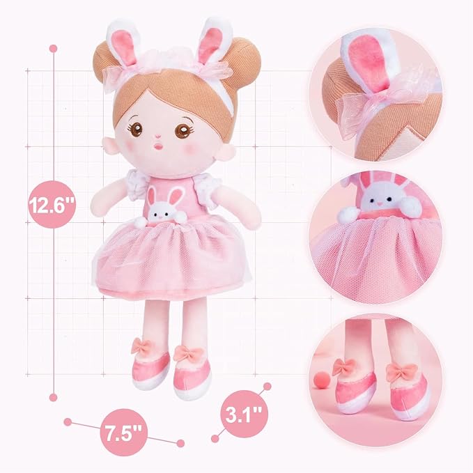 OUOZZZ 12.6" Soft Baby Doll Toys for 1 + Year Old Girl Gifts - Easter Gifts Bunny Plush for Kids Easter Toys Decorations Basket Stuffers for Toddlers Infants