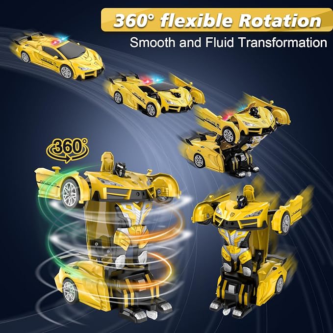 Remote Control Car with One Button Transformation, RC Cars Transforming into Robot Car, 2.4Ghz 360 Degree Rotation Police Car with Light, 1:18 Scale Transform Toys for Boys Girls Kids 4-7 8-12 6-8