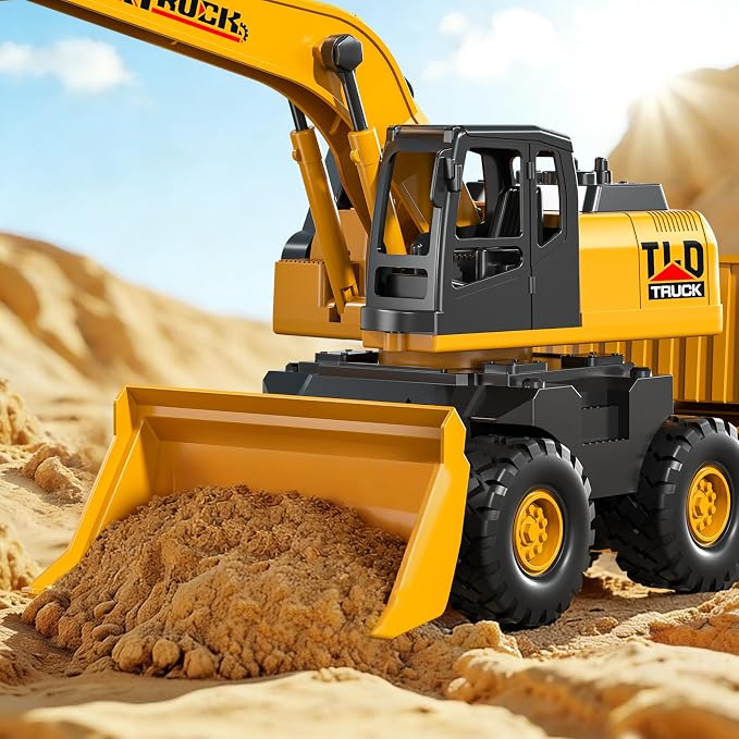 KukuFun 3-in-1 Truck Toys for Boys 3-5 Year Old, Construction Sandbox Toy with Excavator Dump Bulldozer，Indoor/Outdoor Sand Toys for Kids Toddlers Girls Age 3-8，Birthday Gifts