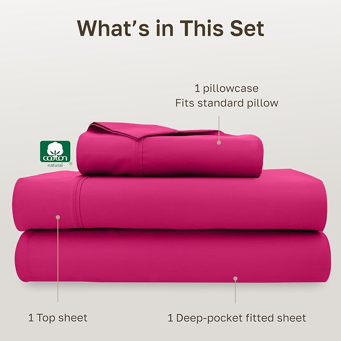 California Design Den Soft Twin XL 100% Cotton Sheet Sets, 400 Thread Count Good Housekeeping Award Winner, Silky Sateen Weave, Long Staple Cotton Twin XL Bed Sheet Set - Hot Pink