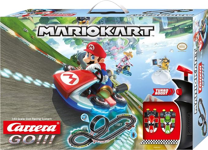 Carrera GO Mario Kart Electric Slot Car Race Track Set - Toy for Ages 6+ | Authentic Mario toys racing set. Features Mario & Luigi cars, 2 dual speed controllers & high-speed electric track