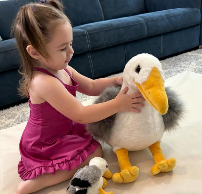 MaoGoLan 4Pcs Seagull Stuffed Animal with Babies Inside,17.7" Mama Seagull Plush with Three Adorable Baby Plushies for Small Hand,Beach Plush Lover Gift for Kids,Boys,Girls