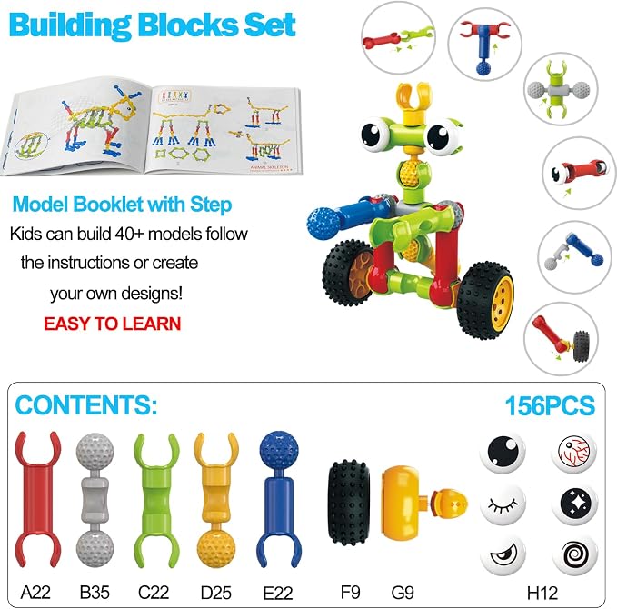 Afomida 156 PCS Creative Building Blocks Building Toy Set - Featuring Storage, Includes Dinosaur, Robot, Car, Spider, Dog, Animal Figure Building Toy Playset for Kids, Birthday Gift Ages 3+ (2)