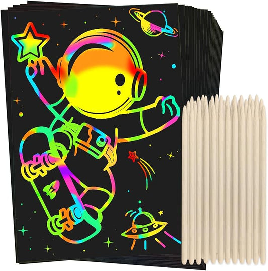 ZMLM Scratch Rainbow Art Paper Set - 100Pcs Magic Scratch Off Art Craft Supplies Kits for Kids Girls Boys Black Scratch Notes Sheet Doodle Pad for Fun DIY Toy Return Gift Birthday Party Favors