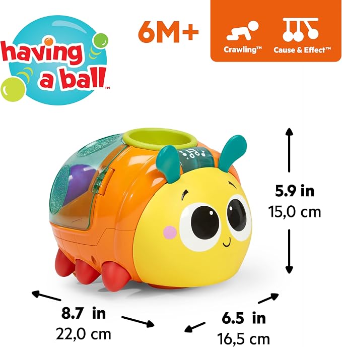 Bright Starts Spin ’n’ Chase Bug Ball Popper Toy with Lights & Music, Crawling Baby Toy Encourages Movement & Motor Skills, Unisex, 6 Months+