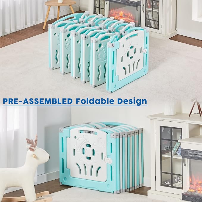 Albott 22 Panels Kids Safety Play Center Yard Baby Playpen Kids Activity Centre Indoor or Outdoor, Portable Play Yard with Gate for Babies, Infant, Toddlers Blue (20 Panels+1 Gate+ 1 Game Board)