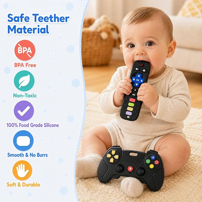 Baby Silicone Game Controller Teether, Teething Toy for Baby 3 6 12 18 Months, Baby's Chew Toys, Food Grade Silicone Teething Toys for Infants, BPA Free, for Babies Gum Relief