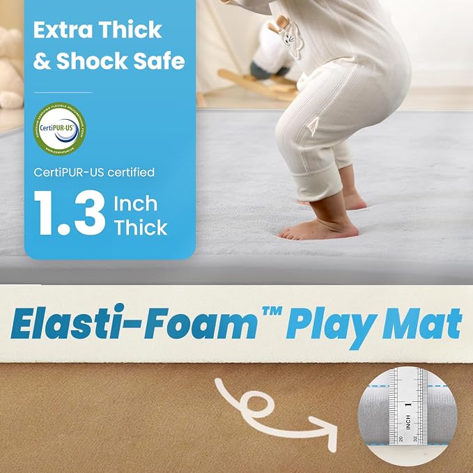 1.3" Thick Baby Play Mat for Floor, 28x72 Foam Tummy Time Mat, Padded Support Soft Plush Bedside Rugs for Infant Kids Toddler Crawling Kick Activity (Light Grey)