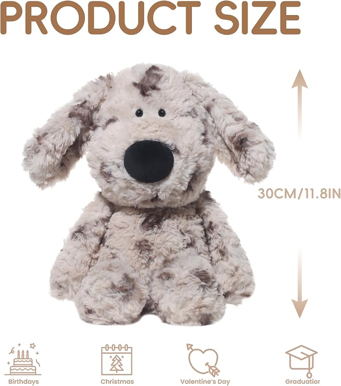 Cartoon Dog Stuffed Animals Dalmatian Plush Toys Dog 11.8 inches Soft and Premium Puppy Plush Toy Gift for for Babies Children Adults, Gray Spots with Big Nose Long Ears
