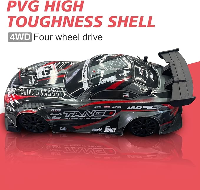 RC Drift Car,1:24 4WD High Speed Electric Remote Control Car with LED Lights,Drifting Tires,2 Batteries,Dual Mode Tires,Hobby Racing Toy Car for Adults & Kids