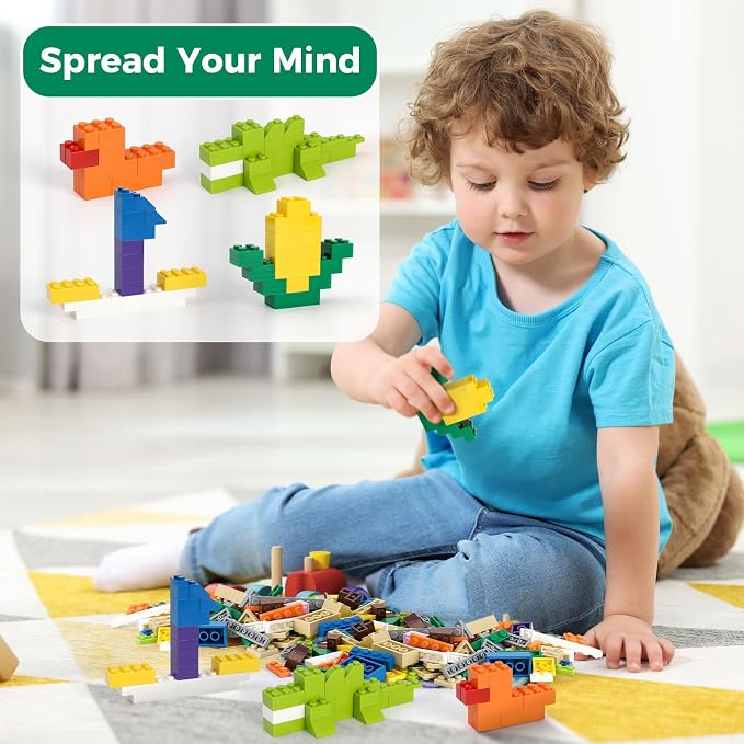 HUIZDQ 1000 Pieces Building Blocks, Classic Stackable Base Plates, 3 6.3" x 6.3" Blue, Gray and Green Base Plates, Compatible with All Major Brands