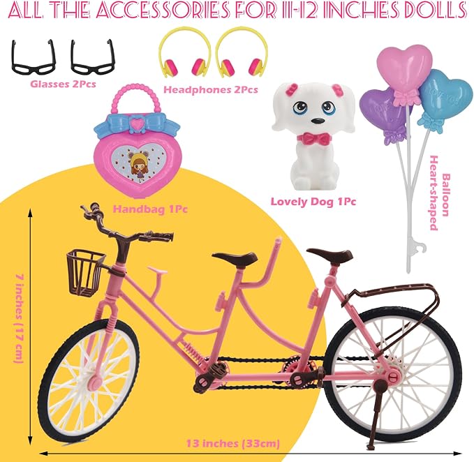 EuTengHao 30Pcs Doll Clothes and Accessories for 12 inch Boy and Girl Doll Includes 12 Set Wear Clothes Jeans and Wedding Dresses Tandem Bike Glasses Dog Bag and Colorful Balloons for 12 Inch Dolls