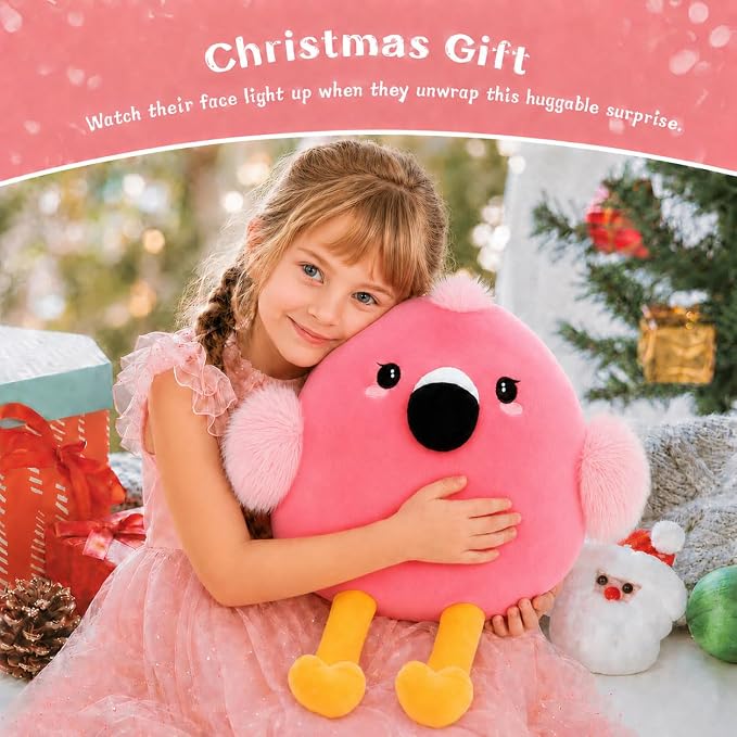 Tezituor Pink Flamingo Stuffed Animal with Heart Feet,Soft Flamingo Plush Toy Pillow with Zipper,17.7 Inch Cute Plushie Gift for Girls Kids Girlfriend,Valentines Day Mothers Day Birthday Christmas