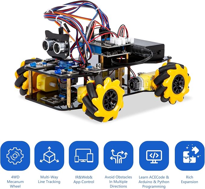 ACEBOTT Smart Robot Car Kit Compatible with Arduino, Robotics for Kids Ages 8-12 12-16, Electronic Programming Project/STEM Science Kits Coding Gifts for Adults and Youths