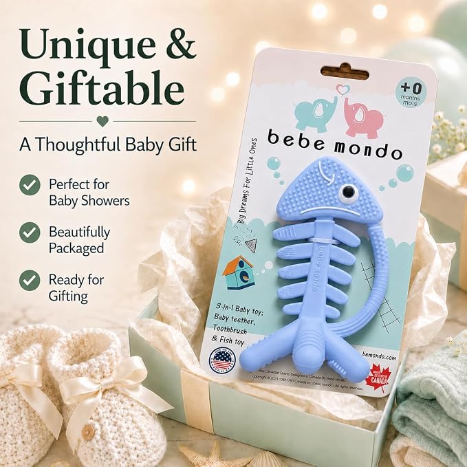 3 in 1 Infant Toys, Baby Teething Toys 3–6 6–12 Months, Teethers for Babies 0–3–6–12 Months for Teething Relief, Baby Gift, Baby Teether Toys,Silicone Sensory Toys,USA Patent Pending,Fish (Baby Blue)