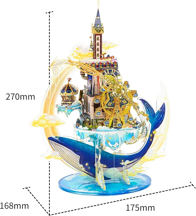 MU 3D Metal Puzzles for Adults Starlit Amusement Park, Metal Model Kits DIY Sets Funhouse Miniature Building Landscape Architecture Puzzles, Birthday New Year Gift Home Desk Decor