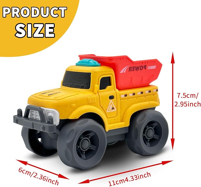Aigitoy Toddler Car Toys for Boy Girl 1-3 Year Old, Yellow Power Truck, BPA Free, Phthalates Free, PVC, Recycled Plastic, Toddlers Toy for Fine Motor Skills, for Boys Girls