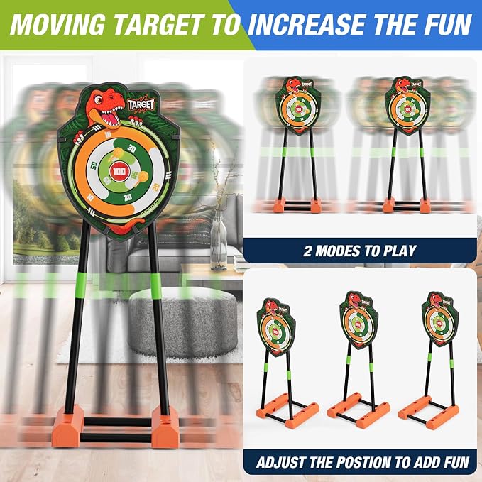 HYES 2 Pack Bow and Arrow with Moving Target for Kids, LED Light Up Archery Set with 24 Suction Cup Arrows, 6 Score Targets & 2 Quiver, Indoor Outdoor Sport Gifts for Boys Girls Ages 4-12