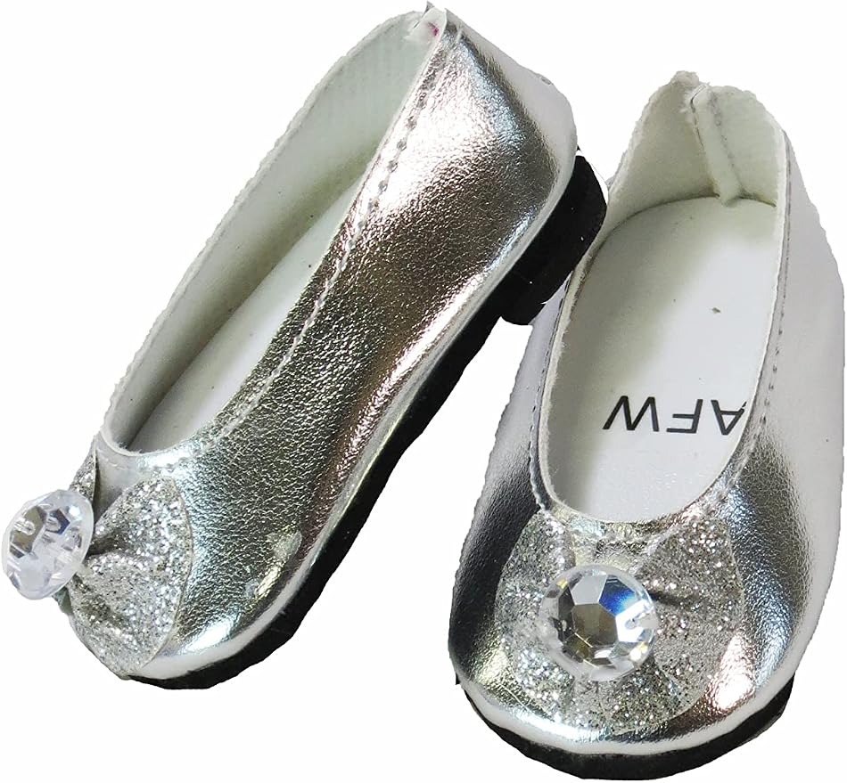 American Fashion World Pink, Blue, and Silver Glitter Bow Flats for 18-Inch Dolls | 3 Piece Set | Premium Quality & Trendy Design | Dolls Shoes | Shoe Fashion for Dolls for Popular Brands