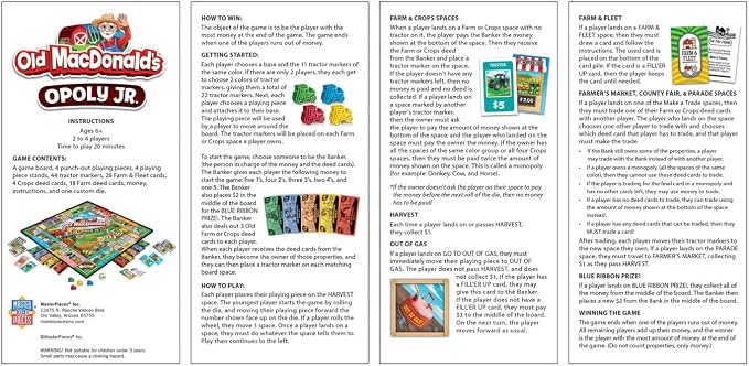 MasterPieces Kids & Family Board Games - Old MacDonald's Farm Opoly Jr. - Officially Licensed Board Games for Kids, & Family