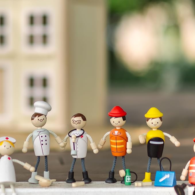 PlanToys® Wooden Rescue Doll | Poseable 1:12 Scale Character Figure for Dollhouse Play, Emergency Scenarios & Social Interaction | Eco Friendly Montessori Pretend Play Figure