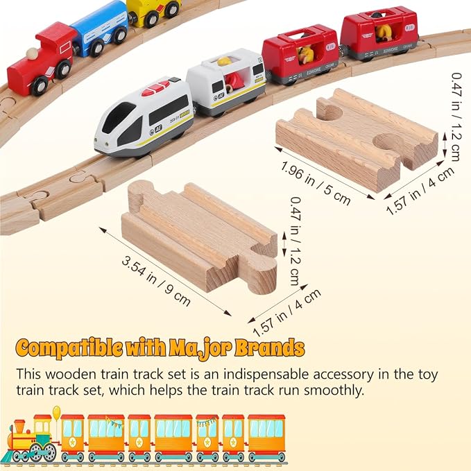 SEWACC 18Pcs Wooden Train Track Accessories Set Compatible with Major Toy Train Brands Includes Straight and Curved Tracks for Kids Ages 3 Enhances Creativity and Motor Skills