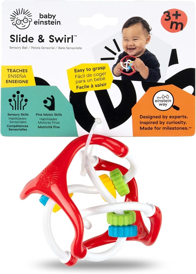 Baby Einstein Slide & Swirl Sensory Ball, Multisensory Baby Toy with Textured Beads, Rattle Sounds & Easy-Grip Design, Ages 3 Months+