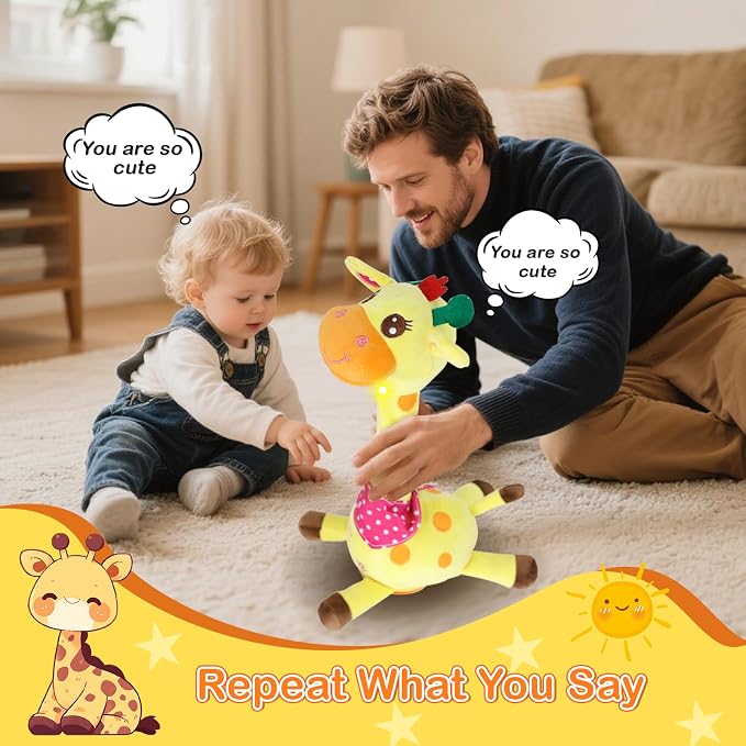 Hunfur Talking Dancing Giraffe Baby Toys, Singing Recording Repeats What You Say with Glowing Light, Funny Gift for Toddlers, Boys Girls Tummy Time Toys