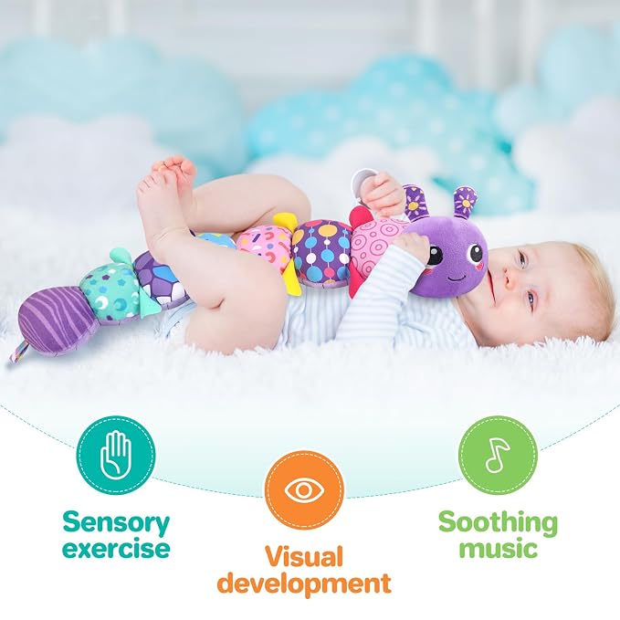 KMUYSL Baby Sensory Caterpillar Toys for 0-6 6-12 Months, Soft Plush Activity Toy with Crinkle, Rattle & Gentle Music, Tummy Time Toy for Infant Newborn, Early Development Toy Shower Gifts for Baby